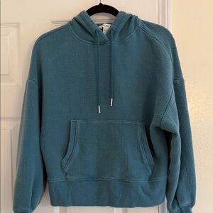 Athleta Teal Waffle-Knit Hooded Pullover Sweatshirt